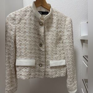 Zara Cream Textured Blazer